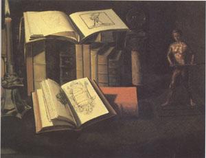 Sebastian Stoskopff Still Life with Books Candle and Bronze Statue (mk05)